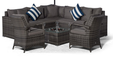 Havana - Modular 7 Seat Drinks Cooler Rattan Corner Sofa Dining Set With Luxury Padded Dining Chairs & Coffee Table - Grey