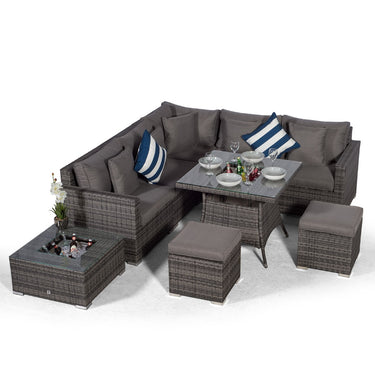 Havana - Modular 7 Seat Drinks Cooler Rattan Corner Sofa Dining Set with Stools & Coffee Table - Grey