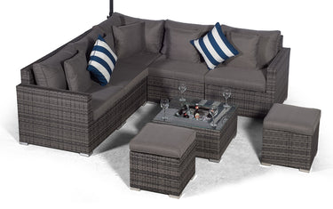 Havana - Modular 7 Seat Drinks Cooler Rattan Corner Sofa Dining Set with Stools & Coffee Table - Grey