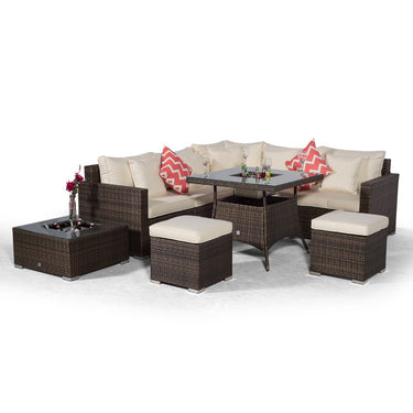 Havana - Modular 7 Seat Drinks Cooler Rattan Corner Sofa Dining Set with Stools & Coffee Table - Brown