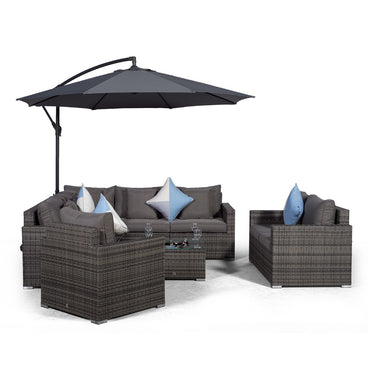 Havana Modular 8 Seat Rattan Conversation Set With 2 Seater Sofa, Armchair & Ice Cooler Coffee Table - Grey