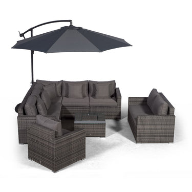 Havana Modular 8 Seat Rattan Conversation Set With 2 Seater Sofa, Armchair & Ice Cooler Coffee Table - Grey