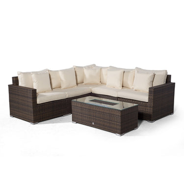 Havana L Shape Modular 5 Seat Rattan Corner Sofa Set With Large Drinks Cooler Coffee Table - Brown