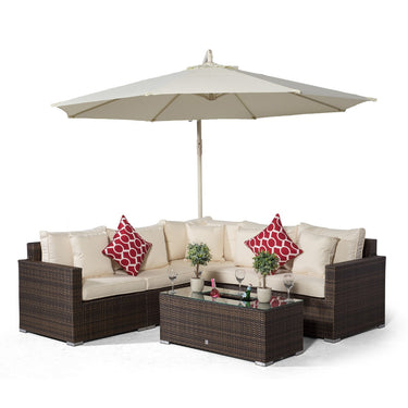 Havana L Shape Modular 5 Seat Rattan Corner Sofa Set With Large Drinks Cooler Coffee Table - Brown