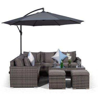 Havana L Shape Modular 5 Seat Rattan Corner Sofa Set With Large Coffee Table & 2 Stools - Grey
