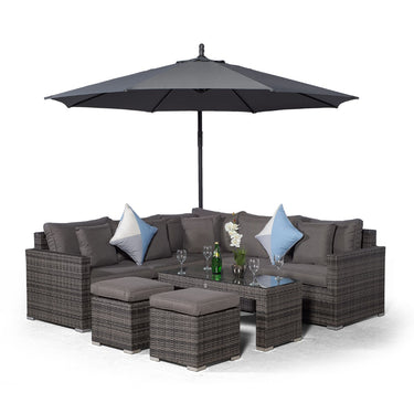 Havana L Shape Modular 5 Seat Rattan Corner Sofa Set With Large Coffee Table & 2 Stools - Grey
