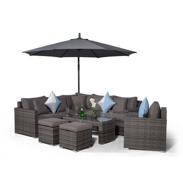 Havana L Shape Modular 6 Seat Rattan Corner Sofa Set With Armchair, Coffee Table & 2 Stools - Grey