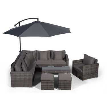 Havana L Shape Modular 6 Seat Rattan Corner Sofa Set With Armchair, Coffee Table & 2 Stools - Grey