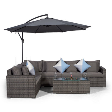 Havana L Shape Modular 6 Seat Rattan Corner Sofa Set With Large Drinks Cooler Coffee Table - Grey