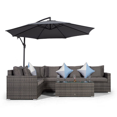 Havana L Shape Modular 6 Seat Rattan Corner Sofa Set With Large Drinks Cooler Coffee Table - Grey