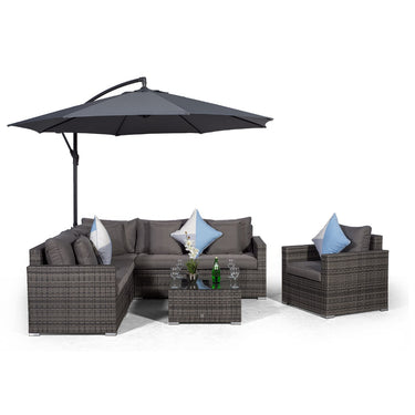 Havana L Shape Modular 6 Seat Rattan Corner Sofa Set With Armchair & Coffee Table - Grey