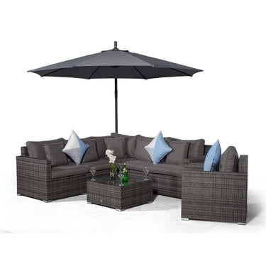 Havana L Shape Modular 6 Seat Rattan Corner Sofa Set With Armchair & Coffee Table - Grey