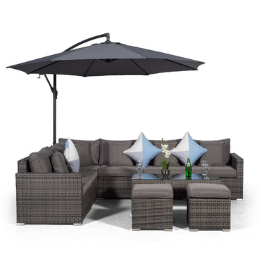 Havana L Shape Modular 6 Seat Rattan Corner Sofa Set With Large Coffee Table & 2 Stools - Grey