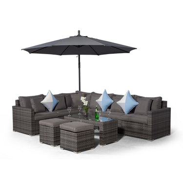 Havana L Shape Modular 6 Seat Rattan Corner Sofa Set With Large Coffee Table & 2 Stools - Grey