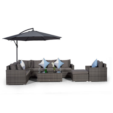 Havana L Shape Modular 7 Seat Rattan Corner Sofa & Armchair Set With Coffee Table & Ottoman - Grey