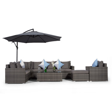 Havana L Shape Modular 7 Seat Rattan Corner Sofa & Armchair Set With Coffee Table & Ottoman - Grey