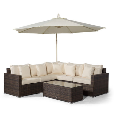 Havana L Shape Modular 5 Seat Rattan Corner Sofa Set With Large Coffee Table - Brown
