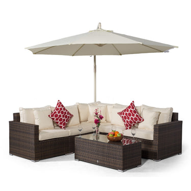Havana L Shape Modular 5 Seat Rattan Corner Sofa Set With Large Coffee Table - Brown