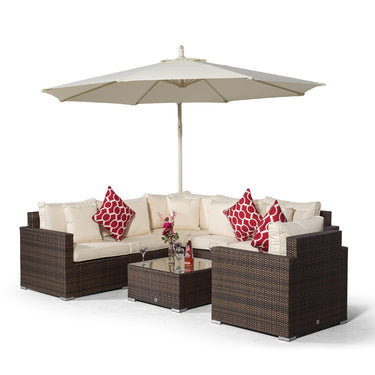Havana L Shape Modular 6 Seat Rattan Corner Sofa Set With Armchair & Coffee Table - Brown