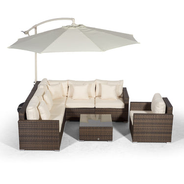 Havana L Shape Modular 6 Seat Rattan Corner Sofa Set With Armchair & Coffee Table - Brown