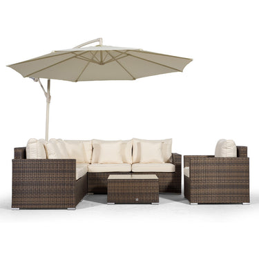 Havana L Shape Modular 6 Seat Rattan Corner Sofa Set With Armchair & Coffee Table - Brown