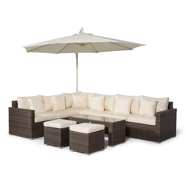 Havana L Shape Modular 6 Seat Rattan Corner Sofa Set With Large Coffee Table & 2 Stools - Brown