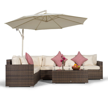 Havana L Shape Modular 6 Seat Rattan Corner Sofa Set With Large Coffee Table - Brown