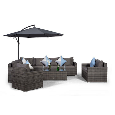 Havana Modular 9 Seat Rattan Conversation Set With 2 Seater Sofa, Armchair & Coffee Table - Grey