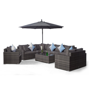 Havana Modular 9 Seat Rattan Conversation Set With 2 Seater Sofa, Armchair & Coffee Table - Grey