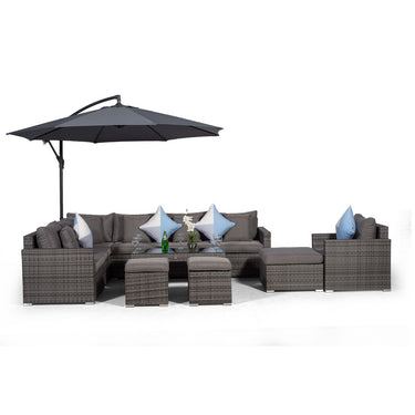 Havana L Shape Modular 7 Seat Rattan Corner Sofa & Armchair Set With Coffee Table, 2 Stools & Ottoman - Grey