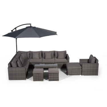 Havana L Shape Modular 7 Seat Rattan Corner Sofa & Armchair Set With Coffee Table, 2 Stools & Ottoman - Grey