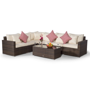 Havana - Modular 10 Seat Rattan Corner Sofa Dining Set With Luxury Padded Dining Chairs, Stools & Coffee Table - Brown