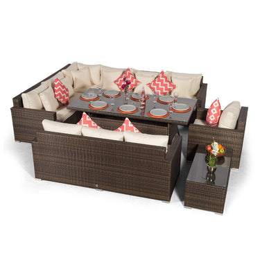 Havana - Modular 10 Seat Rattan Corner Sofa Dining Set With 3 Seat Sofa, Armchair & Coffee Table - Brown