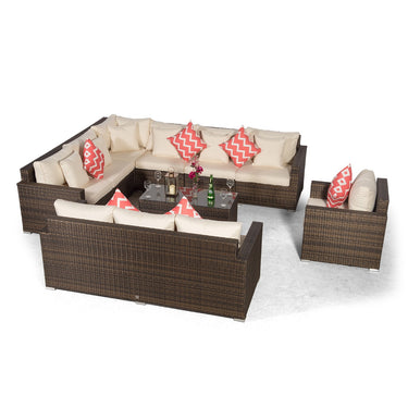 Havana - Modular 10 Seat Rattan Corner Sofa Dining Set With 3 Seat Sofa, Armchair & Coffee Table - Brown