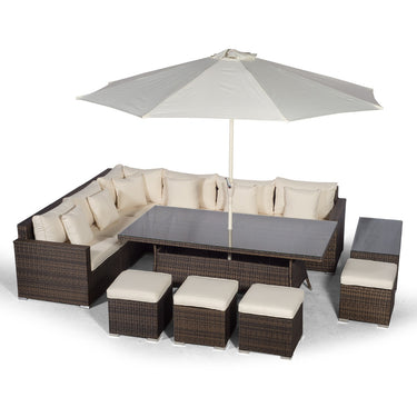 Havana - Modular 10 Seat Rattan Corner Sofa Dining Set With Stools & Coffee Table - Brown