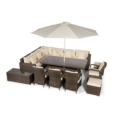 Havana - Modular 10 Seat Rattan Corner Sofa Dining Set With Luxury Padded Dining Chairs, Stools & Coffee Table - Brown