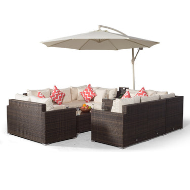 Havana Modular 10 Seat Rattan Conversation Set With 2 Seater Sofa, Armrest Drinks Cooler & Coffee Table - Brown
