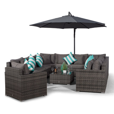 Havana Modular 11 Seat Rattan Conversation Set With Armchair & Coffee Table - Grey
