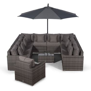 Havana Modular 11 Seat Rattan Conversation Set With Armchair & Coffee Table - Grey