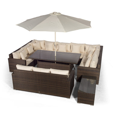 Havana - Modular U Shaped 12 Seat Rattan Conversation Dining Set With 3 Seater Sofa & Coffee Table - Brown