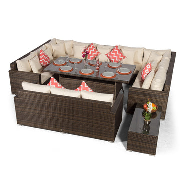 Havana - Modular U Shaped 12 Seat Rattan Conversation Dining Set With 3 Seater Sofa & Coffee Table - Brown