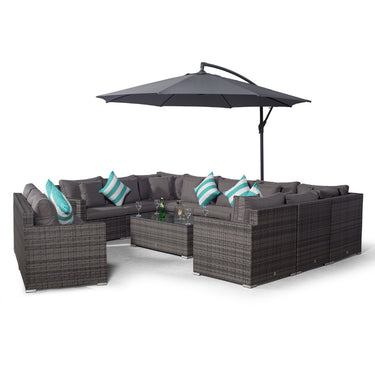 Havana Modular 12 Seat Rattan Conversation Set With 3 Seater Sofa & Coffee Table - Grey