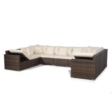 Havana - Modular U Shaped 12 Seat Rattan Conversation Dining Set With 3 Seater Sofa & Coffee Table - Brown