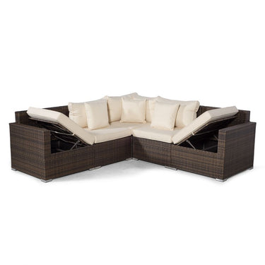 Havana - Modular 7 Seat Drinks Cooler Rattan Corner Sofa Dining Set With Padded Dining Chairs & Coffee Table - Brown