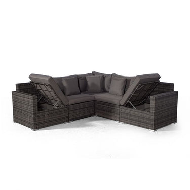 Havana - Modular 7 Seat Drinks Cooler Rattan Corner Sofa Dining Set With Luxury Padded Dining Chairs & Coffee Table - Grey