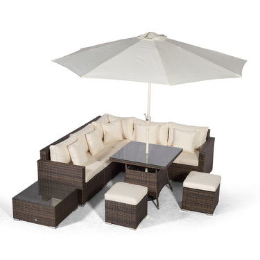 Havana - Modular 7 Seat Rattan Corner Sofa Dining Set With Stools & Coffee Table - Brown