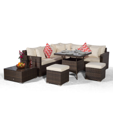 Havana - Modular 7 Seat Rattan Corner Sofa Dining Set With Stools & Coffee Table - Brown