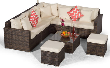 Havana - Modular 7 Seat Rattan Corner Sofa Dining Set With Stools & Coffee Table - Brown