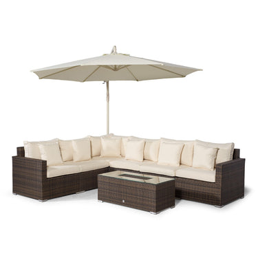 Havana L Shape Modular 6 Seat Rattan Corner Sofa Set With Large Drinks Cooler Coffee Table - Brown