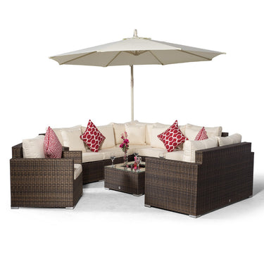 Havana Modular 8 Seat Rattan Conversation Set With 2 Seater Sofa, Armchair & Ice Cooler Coffee Table - Brown